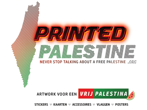 printed palestine logo palestijnse sjaals keffiyeh pins stickers boeken over palestina