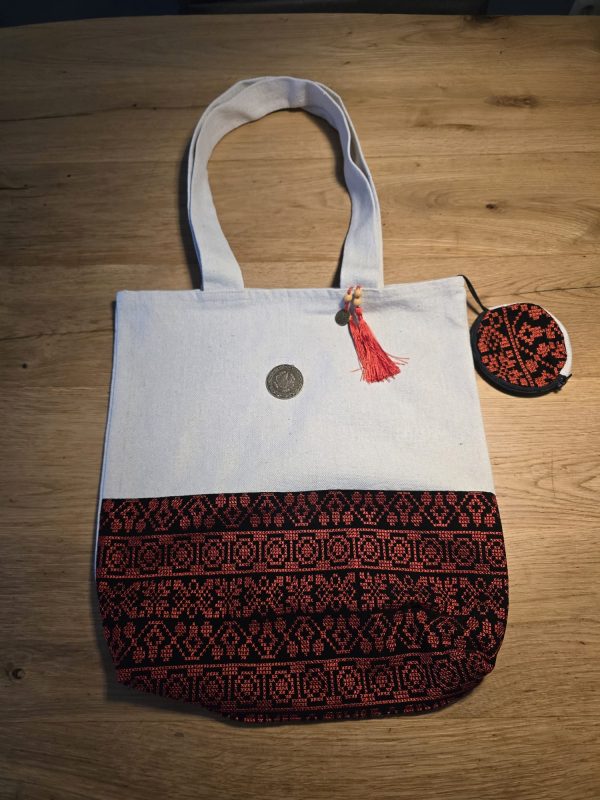 Designer tas wit/rode Tatreez uit Palestina